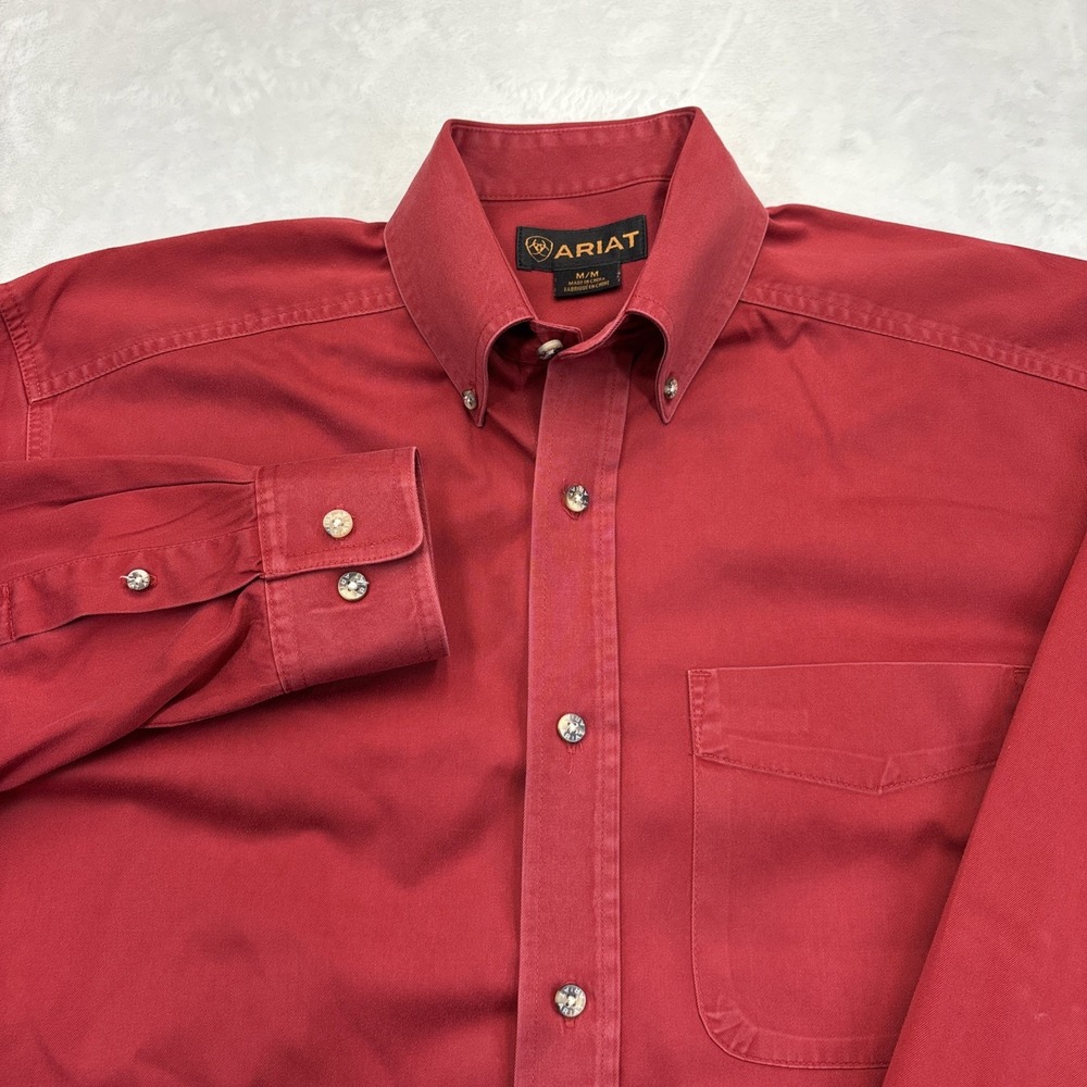 Ariat Vintage Western Dress Shirt Mens M Burgundy Rhinestone Buttons 2005